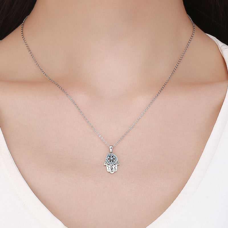 [Australia] - Everbling Trendy Fatima's Guarding Hand 925 Sterling Silver Pendant Necklace 