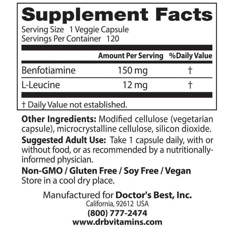 [Australia] - Doctor's Best BenFotiamine with BenfoPure, Non-GMO, Gluten Free, Vegan, Helps Maintain Blood Sugar Levels, 150 mg, 120 Veggie Caps (DRB-00129) 