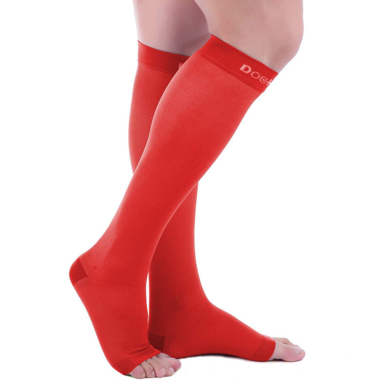 [Australia] - Doc Miller Open Toe Compression Socks 1 Pair 15-20 mmHg Firm Support Red Large 