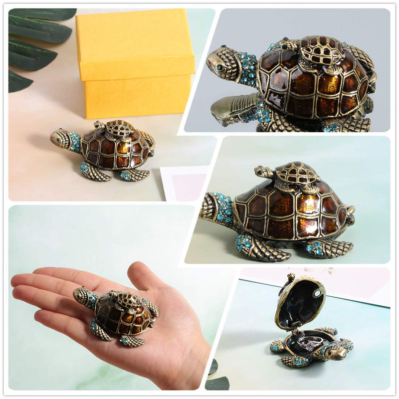 [Australia] - Waltz&F Turtle Trinket Jewelry Box with Sparkling Light Green Crystals,Hinged Trinket Box Hand-painted Figurine Collectible Ring Holder mix 