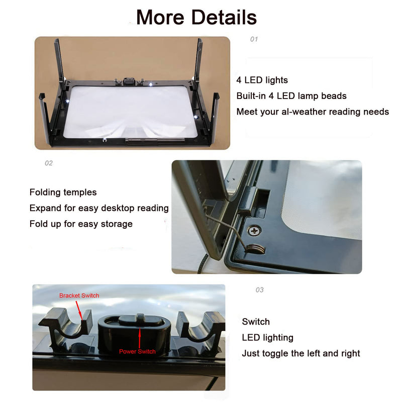 [Australia] - Hanme Full Page Reading Magnifier with LED Lighted, 5X Hands-Free Rectangular Magnifying Glass, for Low Vision Seniors Repair Observation 