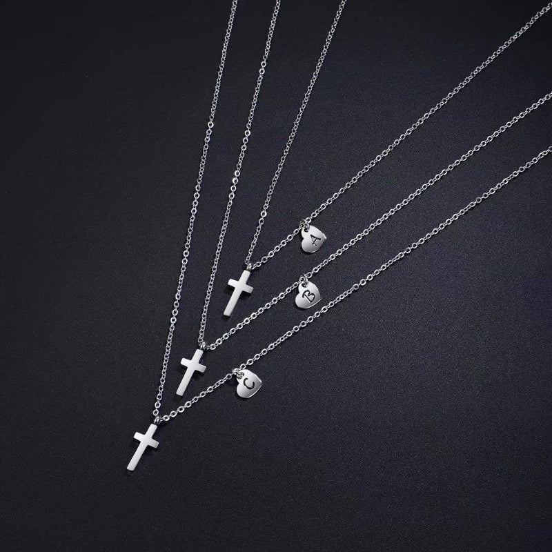 [Australia] - AILAAILA Kids Tiny Cross Necklace for Girls | Heart Initial Necklace | Letter Stainless Steel Pendant Jewelry Gifts for Toddler Baby Children Teens B 