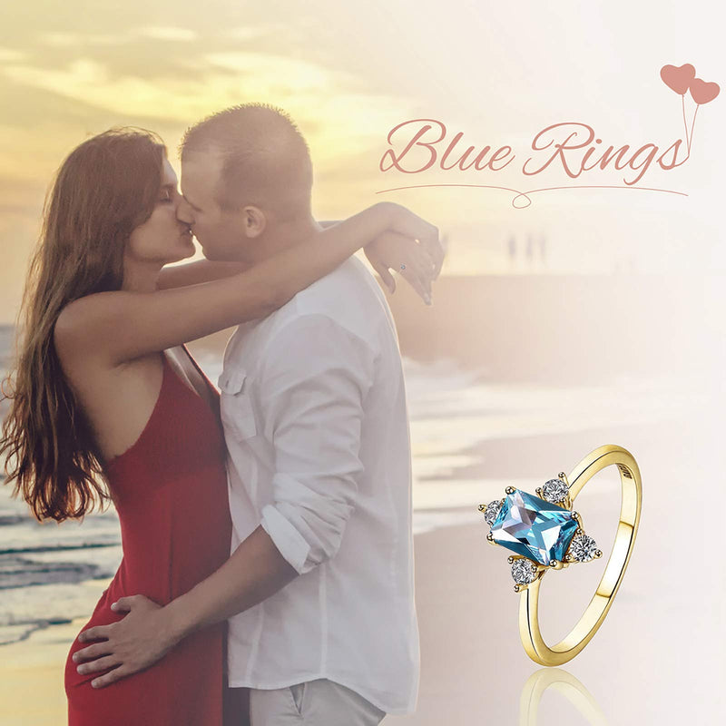 [Australia] - LAZLUVU 18K Gold Plated Blue Topaz Rings for Women Engagement Promise Cubic Zirconia Rings Jewelry Gift for Valentine's Day Mother's Day 18K Gold Women Blue Topaz Rings 6 