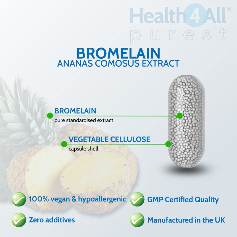 [Australia] - Bromelain 1200gdu 60 Capsules (V) . Purest- no additives. Vegan Capsules (not Tablets) for Inflammation, Swelling and Digestion. Made in The UK by Health4All 60 Count (Pack of 1) 