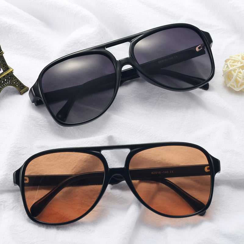 [Australia] - Polarized Aviator Sunglasses for Women and Men Vintage Large Plastic Frame Sun Glasses UV400 Protection Shades A1: Bright Black Frame/Gradient Grey Lenses 