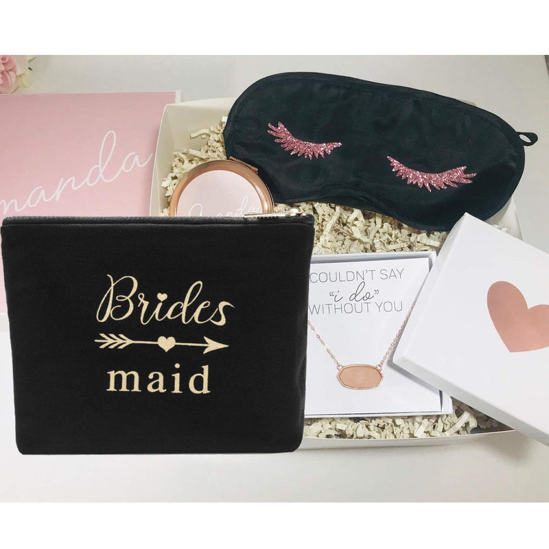 [Australia] - Pack of 10 Multi-Purpose Canvas Makeup Bags Include 1 Bride Bag 1 Maid of Honor Bag 1 Matron of Honor Bag and 7 Bridesmaid Bag Wedding Party Cosmetic Bags Zippered Bridesmaid Proposal Gifts (Black) Black 