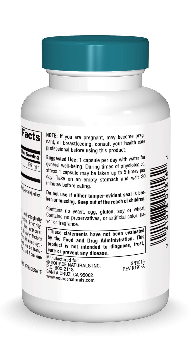 [Australia] - Source Naturals Wellness Transfer Factor 125mg, 60 Capsules 60 Count (Pack of 1) 