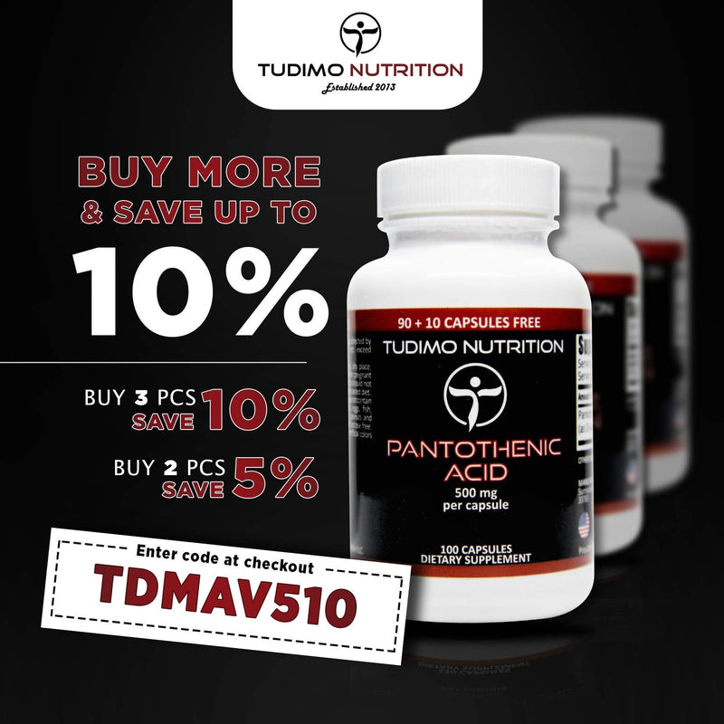 [Australia] - Vitamin B5 Pantothenic Acid 500mg Capsules - 100 pcs (3+ Month Supply) of Rapidly Disintegrating Capsules, Each with 500 mg of Premium Quality & Pure VIT B-5 Pantothenic Acid Powder 
