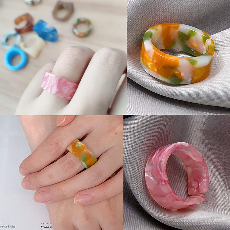 [Australia] - nylry 9/12 Pcs Resin Rings for Women Y2K Cute Plastic Colorful Ring Retro Acrylic Finger Ring Set Stackable Square Ring Adjustable Open Band Size 6 7 8 9 A 