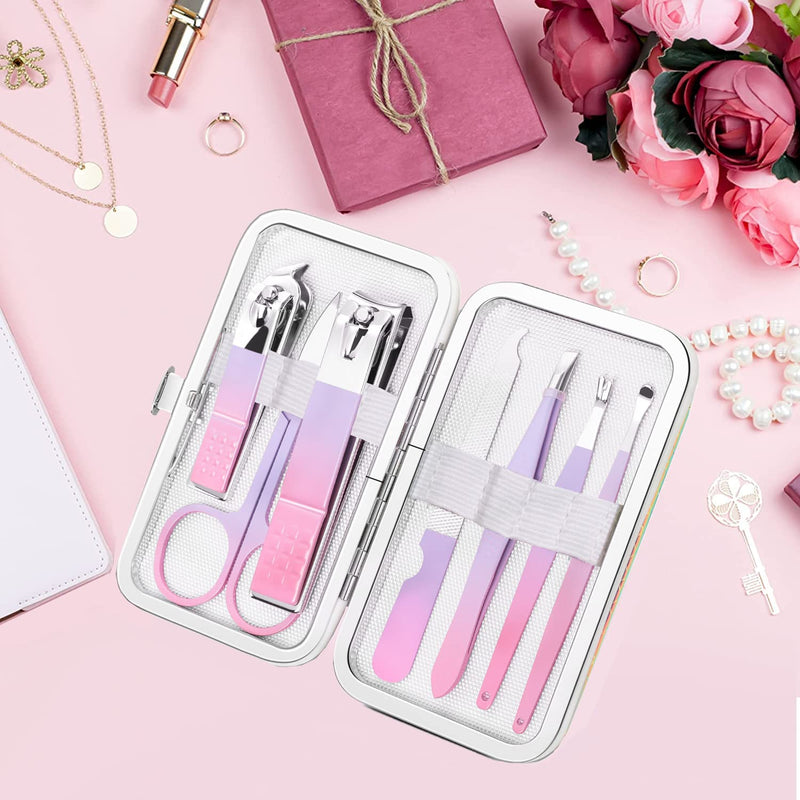 [Australia] - Manicure Set Women Nail clippers Set Fashion Nail Care Tools, Professional Stainless Steel Pedicure Manicure Set with Travel Leather Girls Grooming Kits Mermaid Purple 