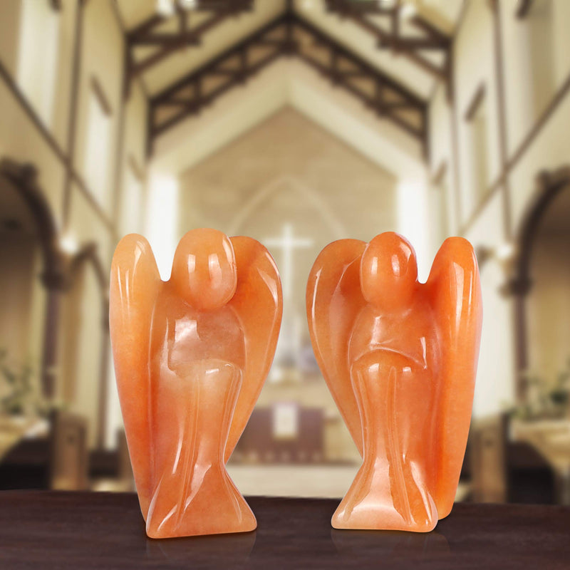 [Australia] - Artistone 2" Red Aventurine Crystal Angel Figurines Carved Pocket Guardian Angel Statue Reiki Healing Stone for Bedroom Living Room Car Office 