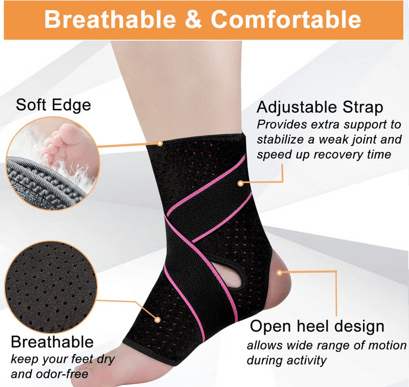 [Australia] - Vinaco ankle brace for women men, 1 pair adjustable compression ankle brace for sprained ankle, Strong support & Breathable ankle support for Injury Recovery, Joint Pain, swelling, ankle wraps support One Size Pink 
