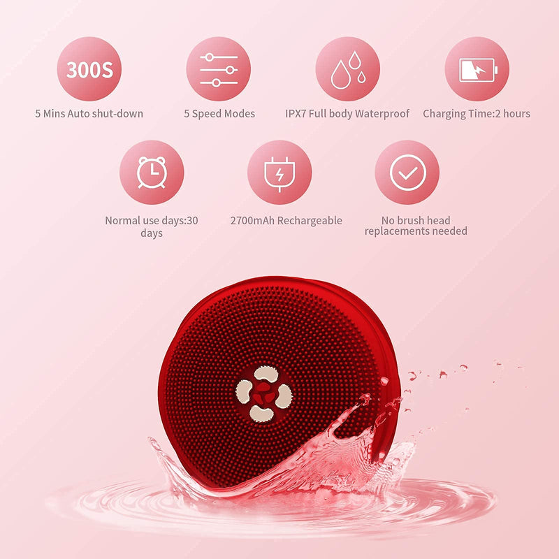 [Australia] - Rose Shape Sonic Facial Cleansing Brush, Waterproof Electric Face Cleansing Brush,Silicone Skin Wash Machine Device for Deep Cleaning|Gentle Exfoliating|Massaging, with Inductive charging(Rose Red) Rose Red 