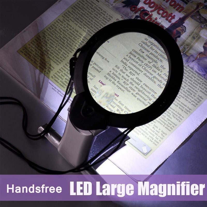 [Australia] - Neck Wear Magnifying Glass Hands Free High Clarity Double Lens Reading Magnifying Glass Chest Hanging Magnifier Light Loupe Old People Embroidery Weaving Tools for Visually Impaired Low Vision 