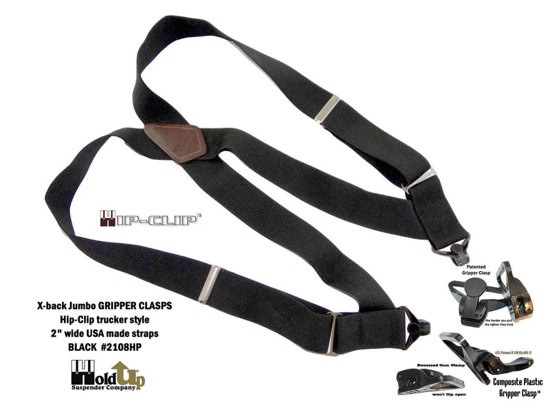 [Australia] - Hold-Up Black Hip-clip Style Suspenders 1 1/2" Wide with Patented Gripper Clasps 