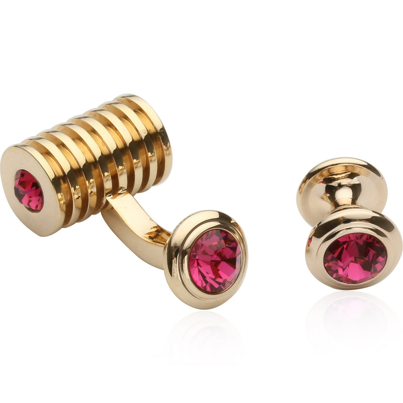 [Australia] - Cuff-Daddy Rose-Gold-Tone Fuchsia Swarovski Barrel Crystal Cufflinks and Studs Formal Set with Presentation Box 