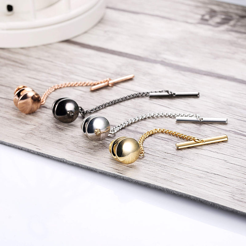 [Australia] - YADOCA 4 Pcs Mens Tie Tack Clutch with Chain Wedding Business Accessories Black Silver Gold Rose Gold Tone A 