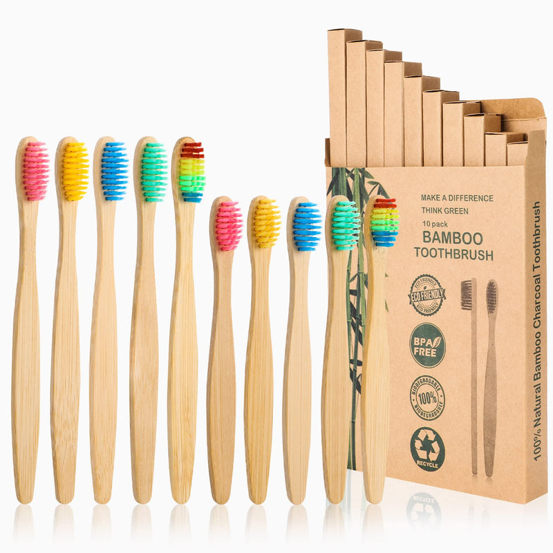 [Australia] - Yorgewd 10 Pcs Bamboo Toothbrushes Family Pack, Medium Bristles | Eco- Friendly | Biodegradable & BPA Free Organic Wooden Toothbrushes for Adult and Kids 