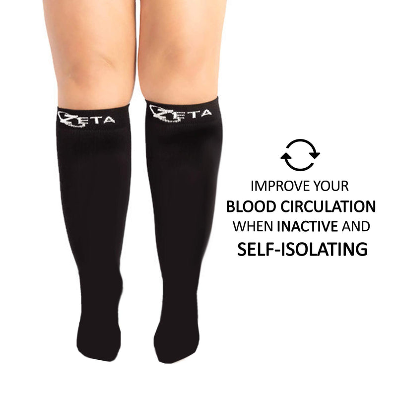[Australia] - Zeta Socks XXXL Wide Plus Size Calf Compression, Soothing Comfy Gradient Support, Prevents Swelling, Pain, Edema, DVT, Large Cuffs, Unisex, for Flights (Black, XXXL) 