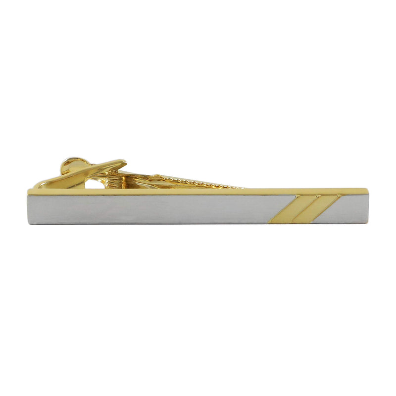 [Australia] - MENDEPOT Two Tone Tie Clip Brushed Silver with Diagonal Gold Stripes Tie Bar with Box 