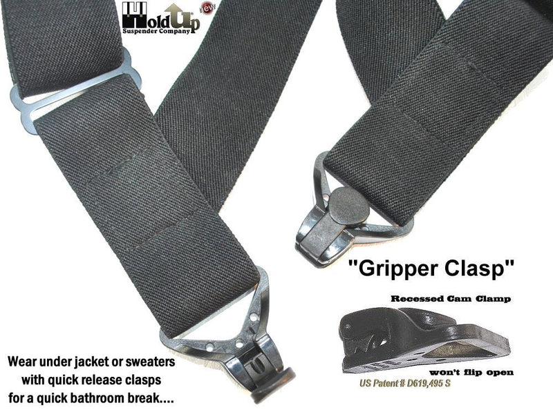 [Australia] - Hold-Up Black Hip-clip Style Suspenders 1 1/2" Wide with Patented Gripper Clasps 