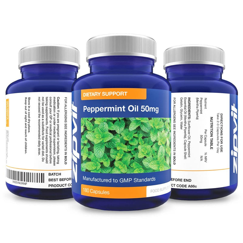 [Australia] - Peppermint Oil Capsules 50mg, 180 Peppermint Capsules for Digestive Discomfort. UK Manufactured. 