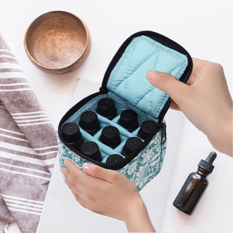 [Australia] - 9 Bottles Essential Oil Carrying Case Shockproof Essential Oils Organizer Travel Bag Suitable for 5ml,10ml,15ml Bottles or 10ml Roller Bottles with Portable Handle and Double Zipper (Aqua Green) Aqua Green 