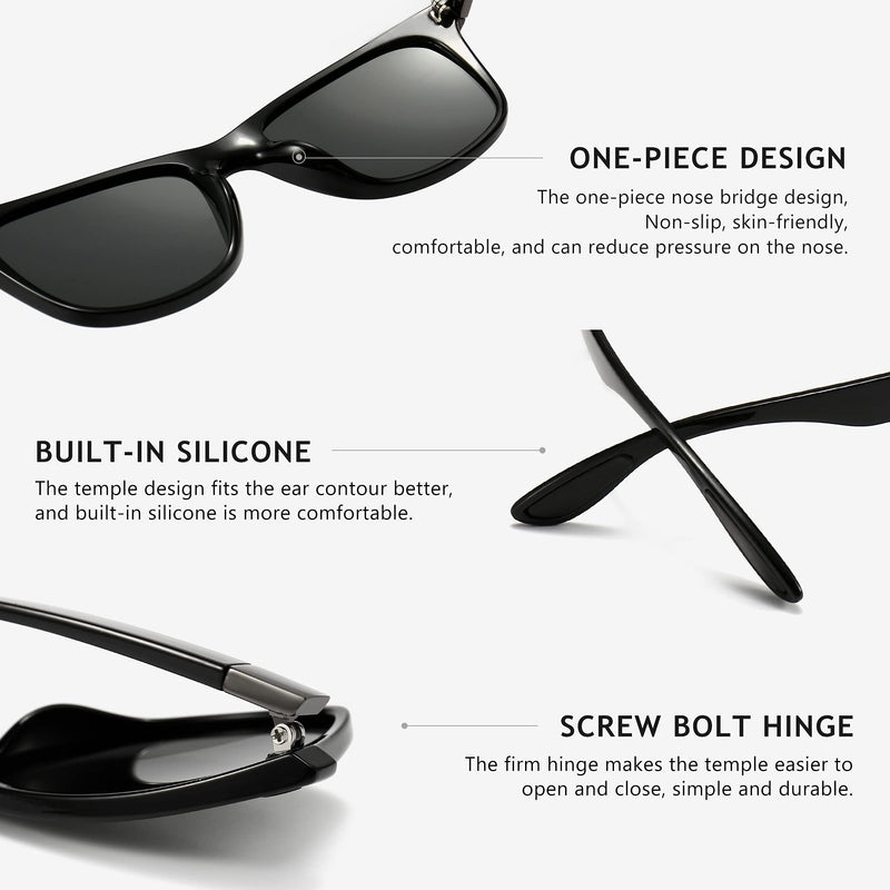 [Australia] - SUNGAIT Polarized Sunglasses for Men Simple Trendy Shades Lightweight UV400 Glasses Black Frame (Glossy Finish)/Grey Lens 56 Millimeters 