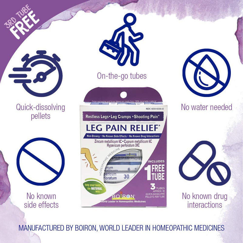 [Australia] - Boiron Leg Pain Relief for Relief from Restless Legs, Leg Cramps, and Shooting Pain - 3 Count (240 Pellets) 