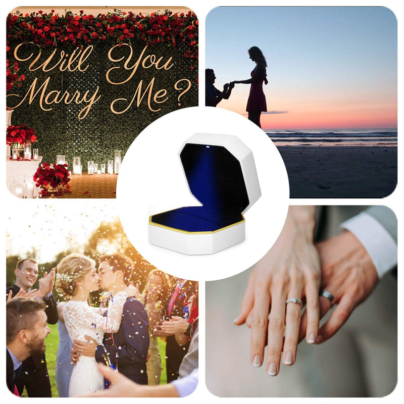 [Australia] - BULYZER Ring Box with Led，Square Velvet Wedding Ring Case Jewelry Gift Box Light for Proposal Engagement Wedding White 