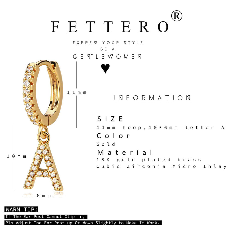 [Australia] - Fettero Initial Earrings Huggie Hoop Letter Diamond Cubic Zirconia Alphabet Dangle Drop 18K Gold Plated Small Simple Hypoallergenic Personalized Jewelry Gift for Women A-Z 