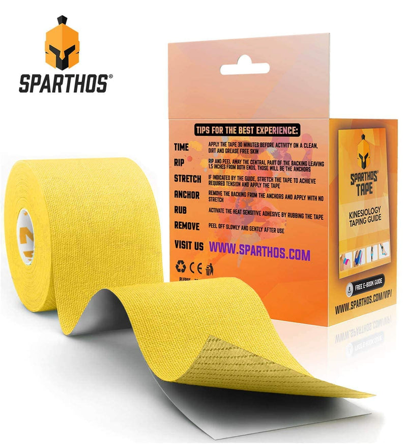 [Australia] - Sparthos Kinesiology Tape [Sunny Yellow - 16.4ft Uncut Roll] x Ice Packs for Injuries [Size Medium + Cover] 