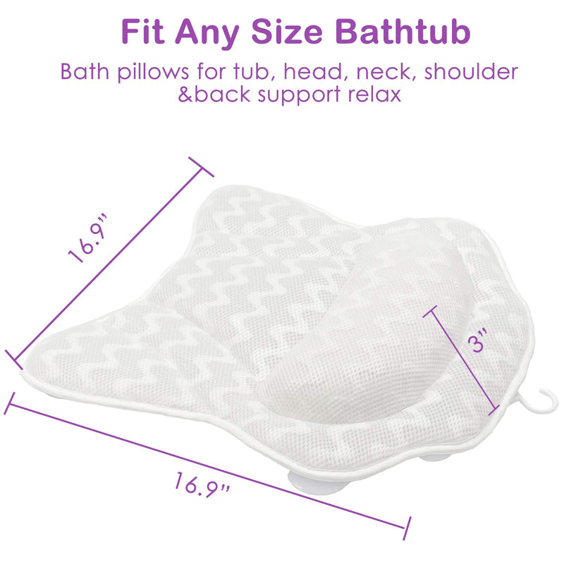 [Australia] - AEROiVi Bath Pillows for Tub Neck and Back Support, Bathtub Pillow with Headrest Cushion, 6 Non Slip Suction Cups 