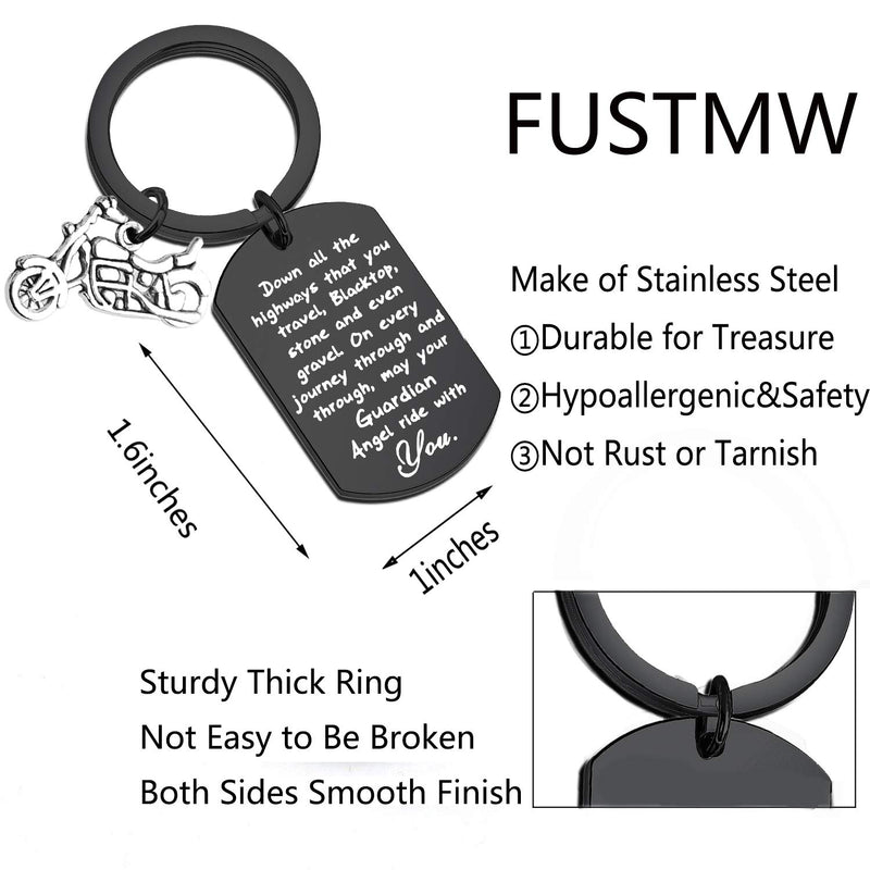 [Australia] - FUSTMW Biker Keychain Motorcycle Gift Ride Safe Keychain May Your Guardian Angel Ride with You New Driver Gift for Biker Black 