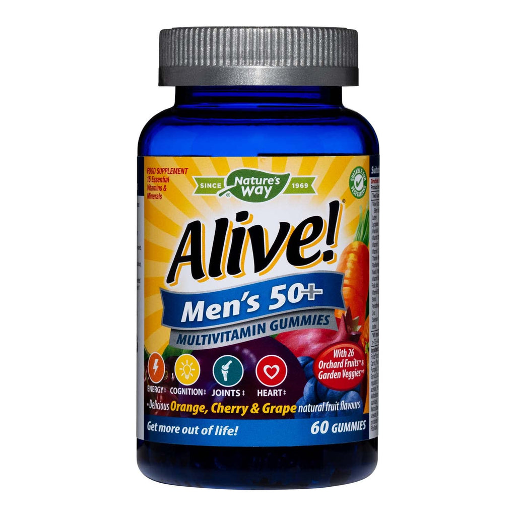 [Australia] - Alive! Men's 50+ Multivitamin Gummies, A Unique Dried Blend of 26 Fruits and Vegetables, Specially Formulated for Men Over Fifty, Suitable for Vegetarians - 60 Gummies 