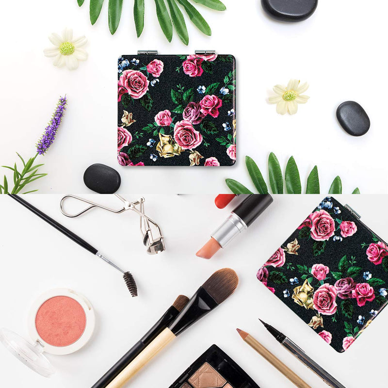 [Australia] - Metal Compact Mirror (2 Pcs a Set) -2-Sided with 3X Magnifying Mirror and 1X Mirror - Perfect for Purses - Travel with Velvet Pouch and Paper Box 2 Pcs #C 
