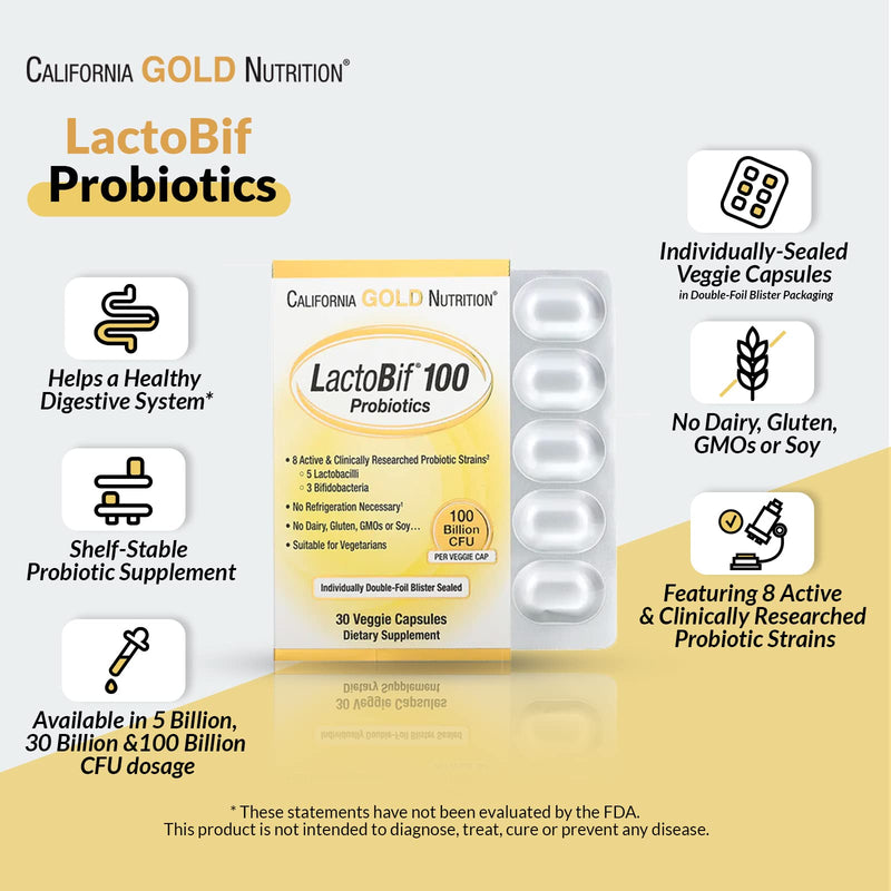 [Australia] - LactoBif Probiotics, 30 Billion CFU, 60 Veggie Capsules, California Gold Nutrition 