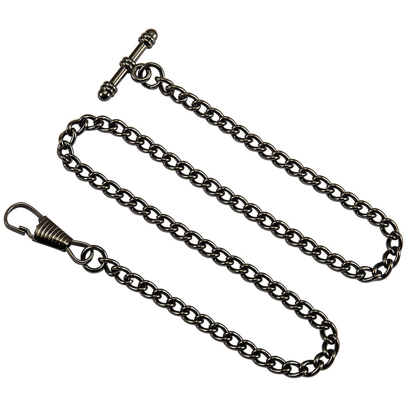 [Australia] - ManChDa Black 13 Inch Single Albert Curb T-Bar Pocket Watch Chain Link 