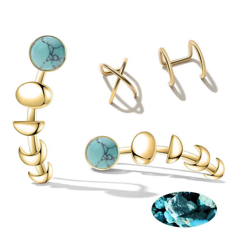 [Australia] - Moon Phase Ear Cuffs Hoop Climber Earrings for Women Fashion Statement Turquoise Earrings Girls Christmas Gifts A Turquoise Gold 