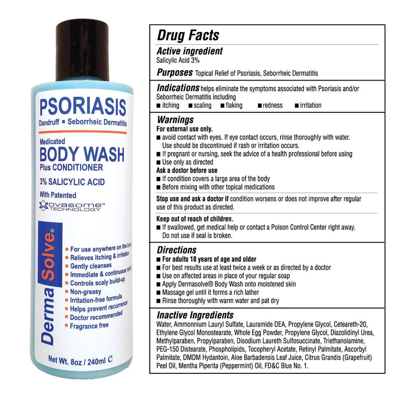 [Australia] - Psoriasis Body Wash by DermaSolve (2-Pack) | Psoriasis, Eczema, Seborrheic Dermatitis - Proven to Provide Relief from Dry Itchy Red Flaky Scaly and Inflamed Skin - Doctor Recommended (8.0 oz each) 