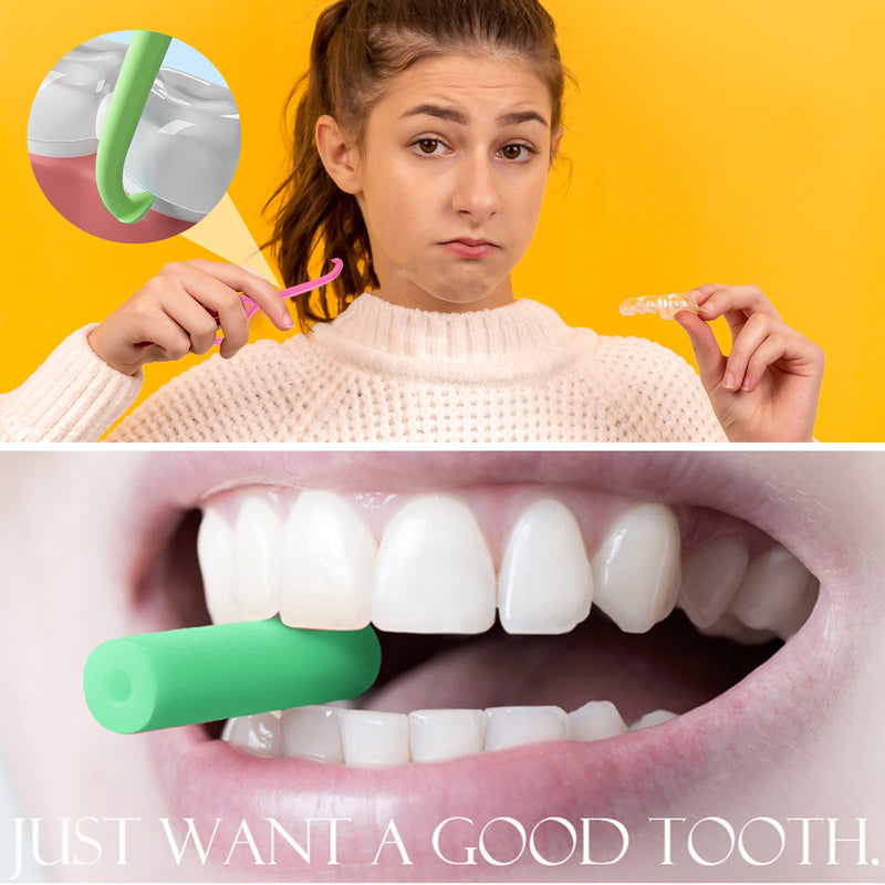 [Australia] - Denture & Teeth Mouth Tray Retainer Box Sets Partial Denture Box with 2Pcs Aligner Removal Tool and 9Pcs Invisible Chewer (Green) Green 