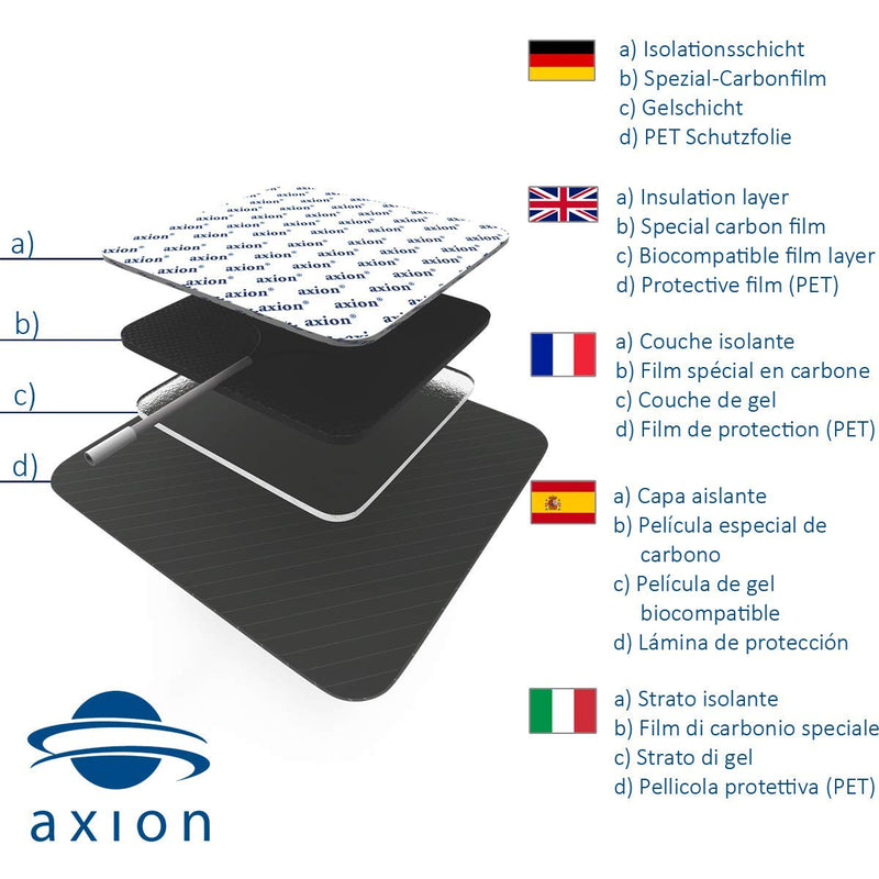 [Australia] - Axion Pack of 52 Electrodes. Self-Adhesive Pads 4x4cm for TENS EMS Units with 2mm Connection. Pads for Pain Treatment, Muscle Growth, Toning and Massage 