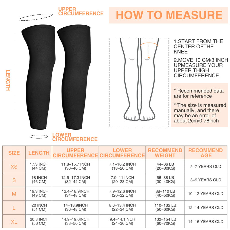 [Australia] - Kids Long Compression Leg Sleeves Non Slip UV Protection Thigh Calf for Boy Girl Youth Basketball Running Sport Small 