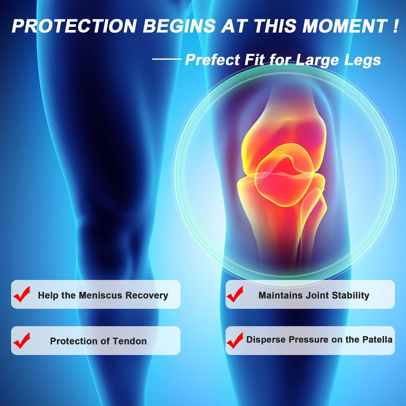 [Australia] - Nvorliy Plus Size Knee Brace XL-8XL Extra Large Open-Patella Stabilizer Breathable Neoprene Support For Arthritis, Acl, Running, Pain Relief, Meniscus Tear, Post-Surgery Recovery (XL/2XL) XL/2XL 