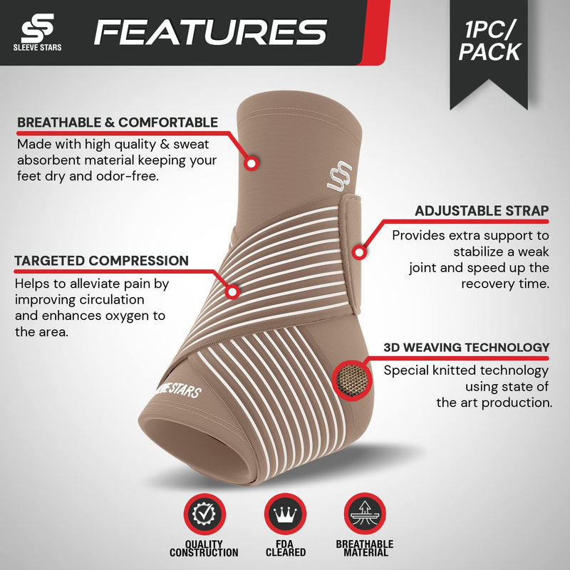[Australia] - Sleeve Stars Ankle Brace Achilles Tendonitis Support, Foot & Plantar Fasciitis Support Strap, Heel & Tendon Bandage Pain Relief, Ankle Tape & Compression Wrap Sleeve for Men & Women 1 Beige 