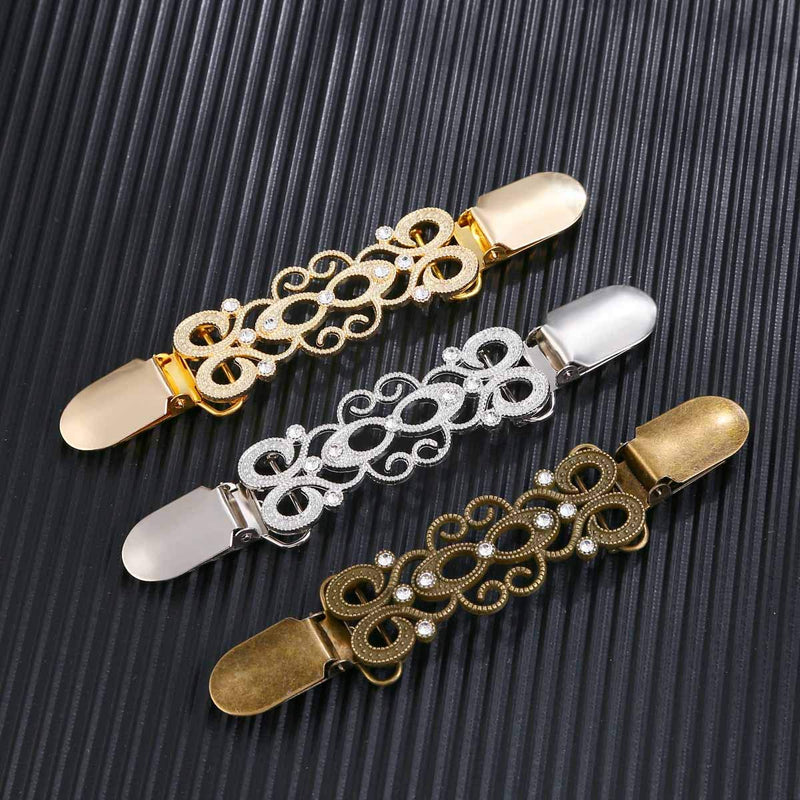 [Australia] - QIMOSHI 3 Pieces Retro Sweater Collar Brooch Clip Cardigan Clips Dresses Shawl Clip Vintage Shirts Clips for Women Girls 3 Colors 