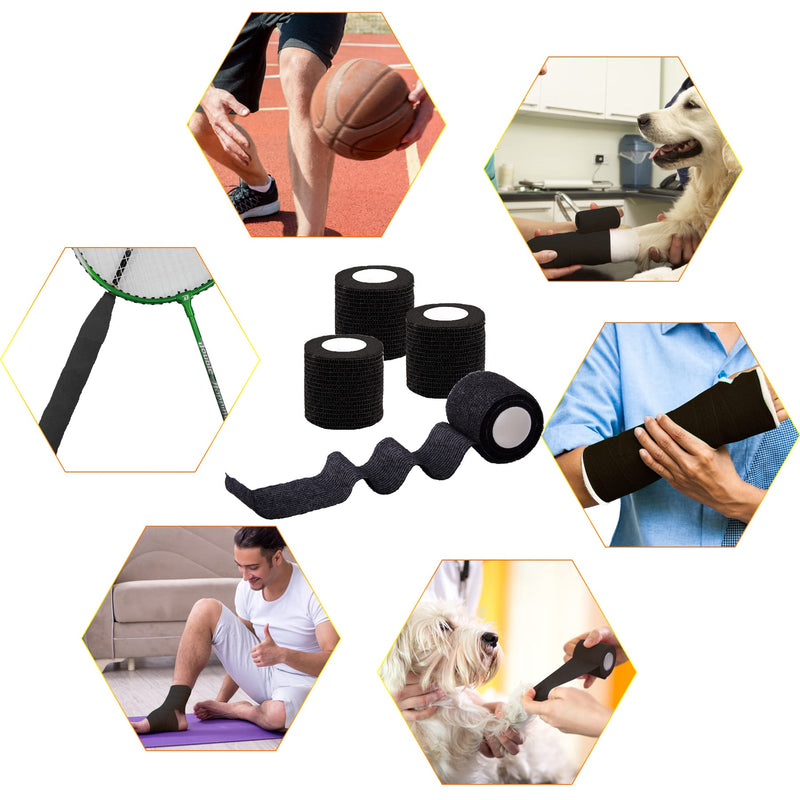 [Australia] - BQTQ 8 Rolls Cohesive Bandage 2 Inch Self Adherent Sport Wrap Tape Stretch Bandage Wrap Athletic Tape for Human and Animals Ankle Sprains Swelling, Black 