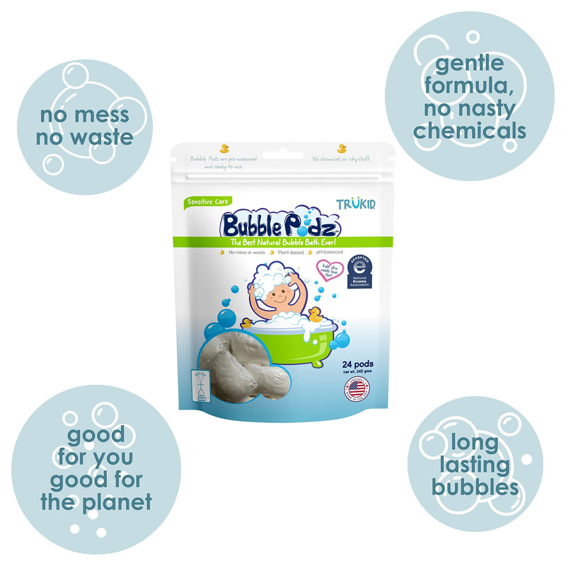 [Australia] - TruKid Soothing Skin (Eczema) Bubble Podz for Baby & Kids, Calming Bubble Bath for Sensitive & Soft Skin, pH Balanced for Eye Sensitivity, Wellness Bubble Bath for Sensitive & Dry Skin, Enriched with Colloidal Oatmeal, and Alantoin, Eases Itchy Skin, U... 