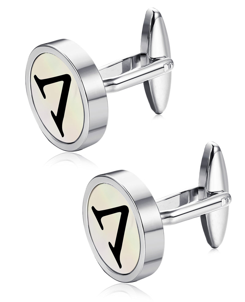 [Australia] - ORAZIO Mens Engraved Initial Cufflinks Mother of Pearl Alphabet Letter Cufflinks Business Wedding Shirts A-Z V 