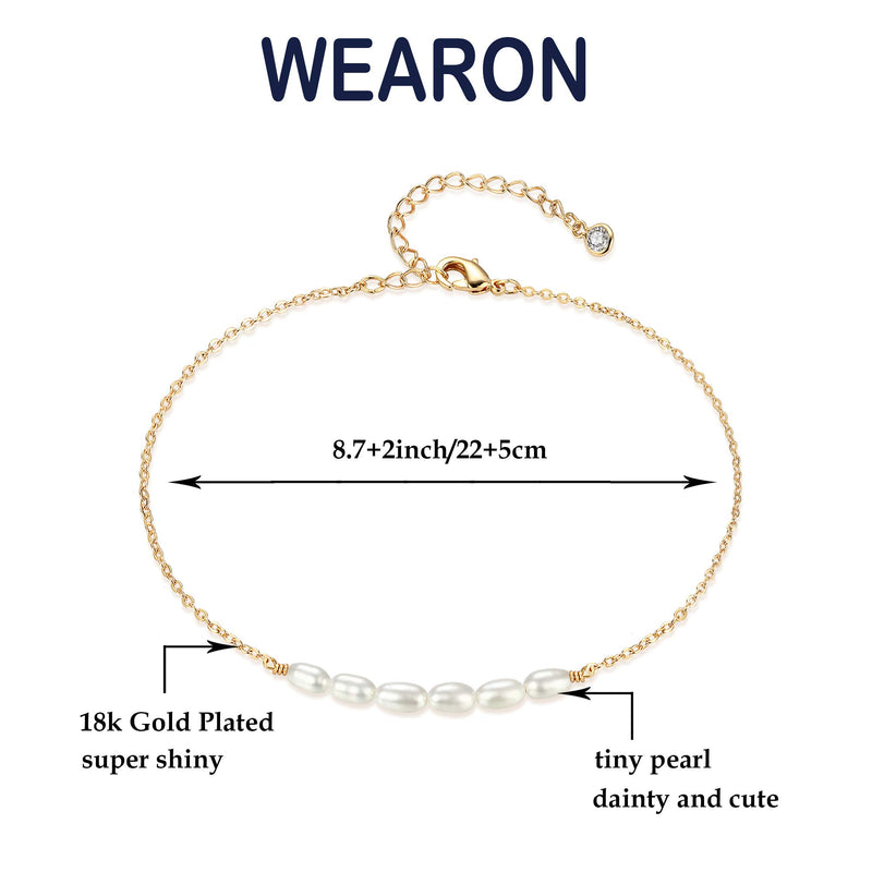 [Australia] - WEARON Pearl Anklet Handmade 18k Gold Plated Dainty Boho Beach Cute Ankle Bracelet Adjustable Layered Foot Chain for Women 